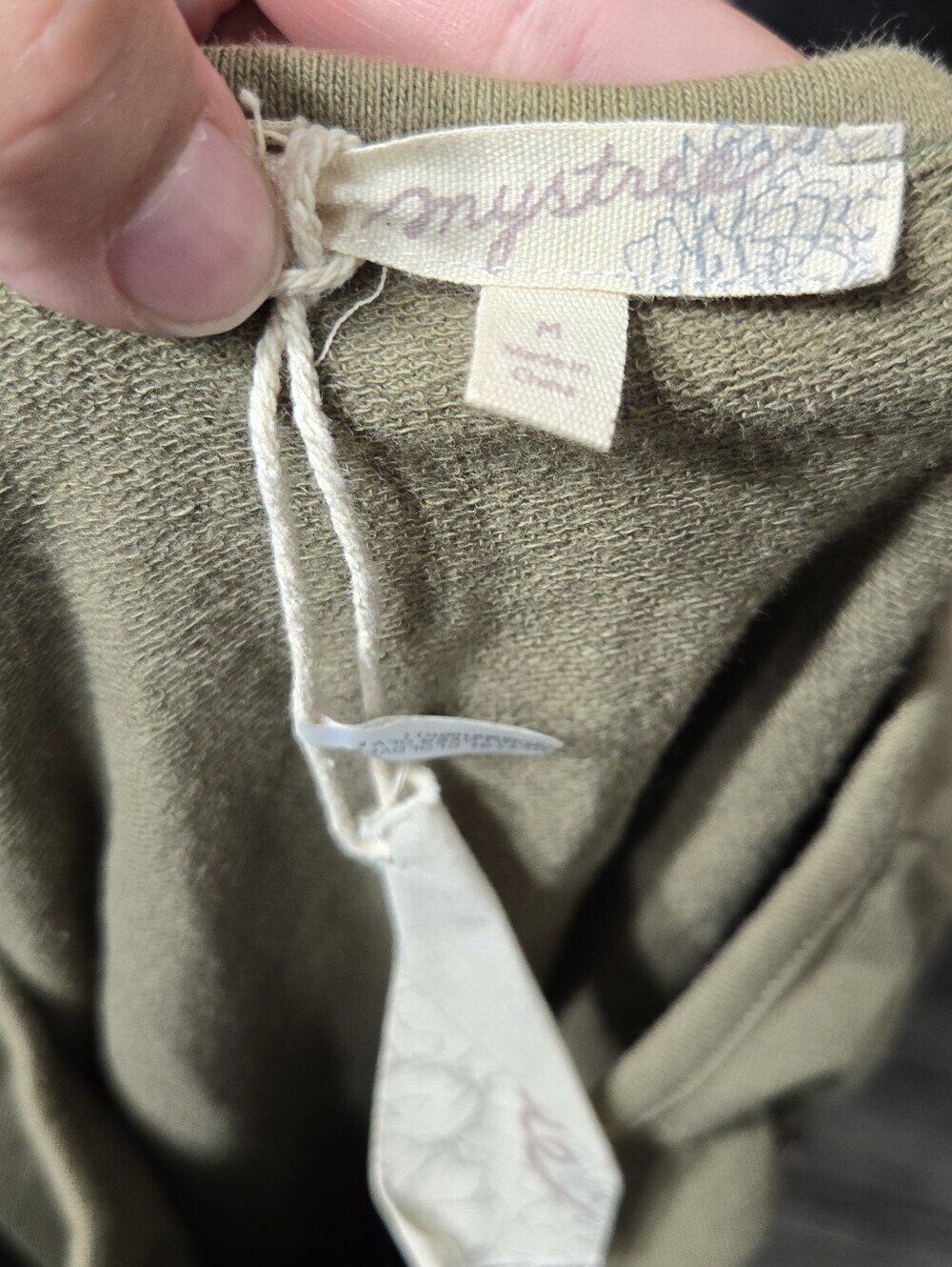 Mystree Pullover Olive Color Mixed Sleeves Sz M - Picture 4 of 10
